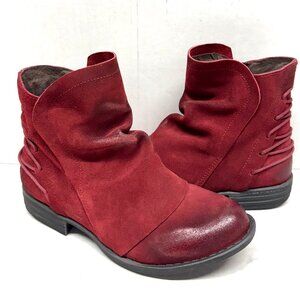 MIZ MOOZ RUCHED NUBUCK LEATHER BOOTIE SIDE ZIP BACK LACE UP 37EU  7US WINE Z-228